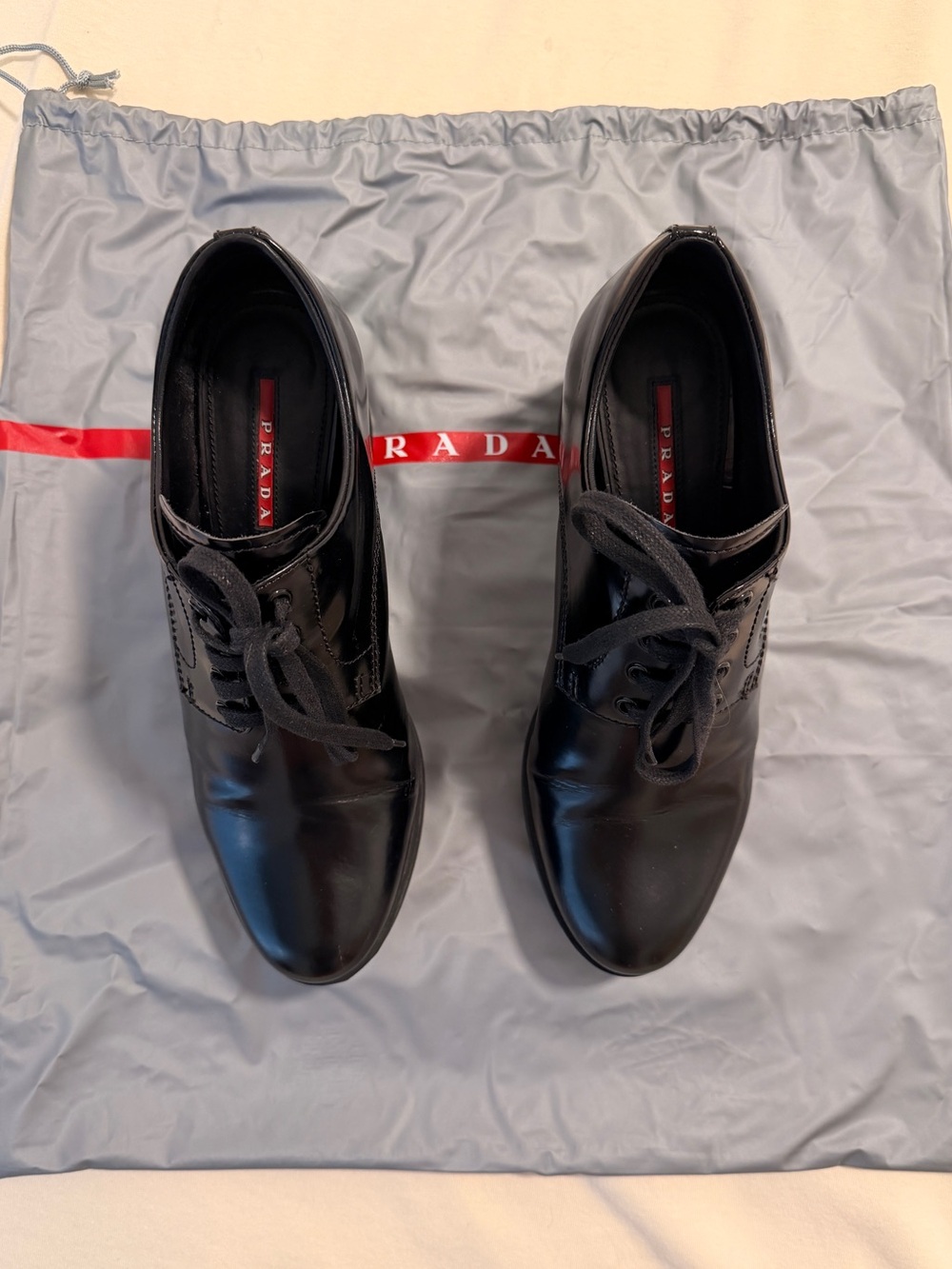Prada Black Leather Lace-Up Platform Heel Oxfords - Picture 4 of 7
